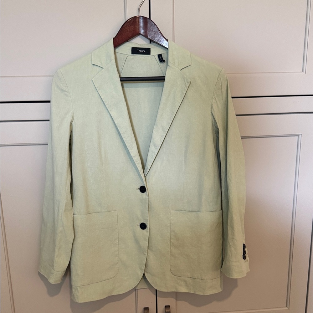 Theory Mint Green Linen-Blend Blazer size 0